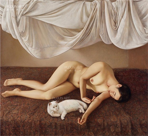 杨飞云油画作品《女人和猫》