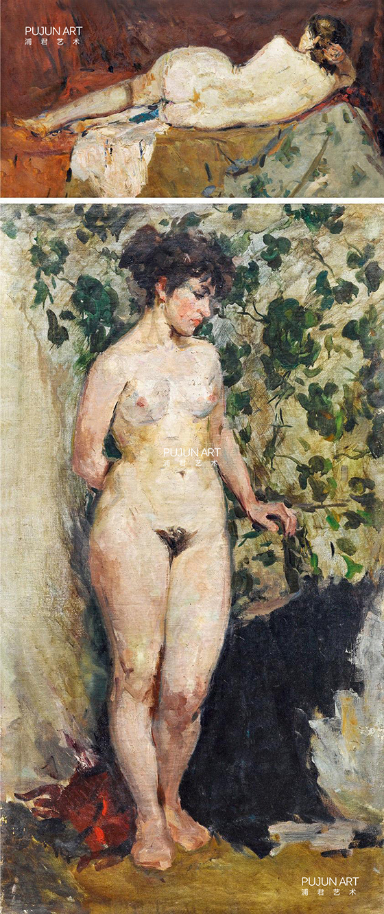 肖峰1959年作 站姿女人体·女裸之三（双面画） 布面 油画
