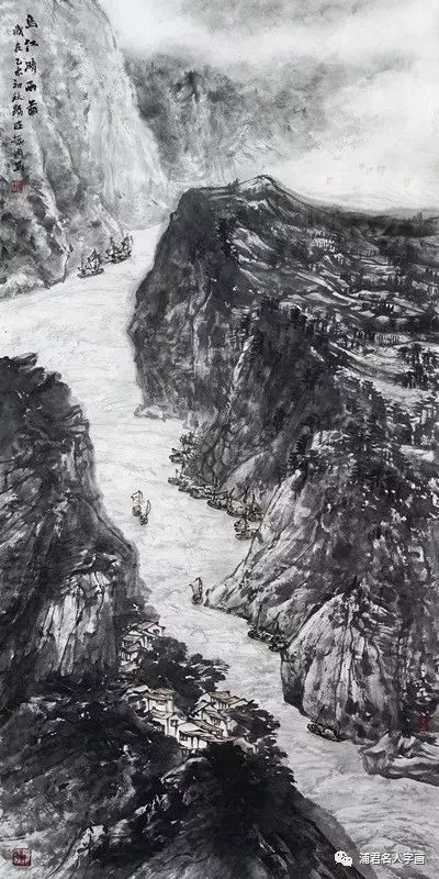 程振国山水画《乌江晴云图》136X68cm