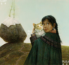罗中立1989年作 秋：抱猫的女孩 油彩 画布